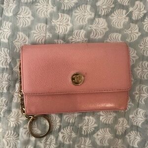 Pink Vintage Chanel Wallet with a gold chain